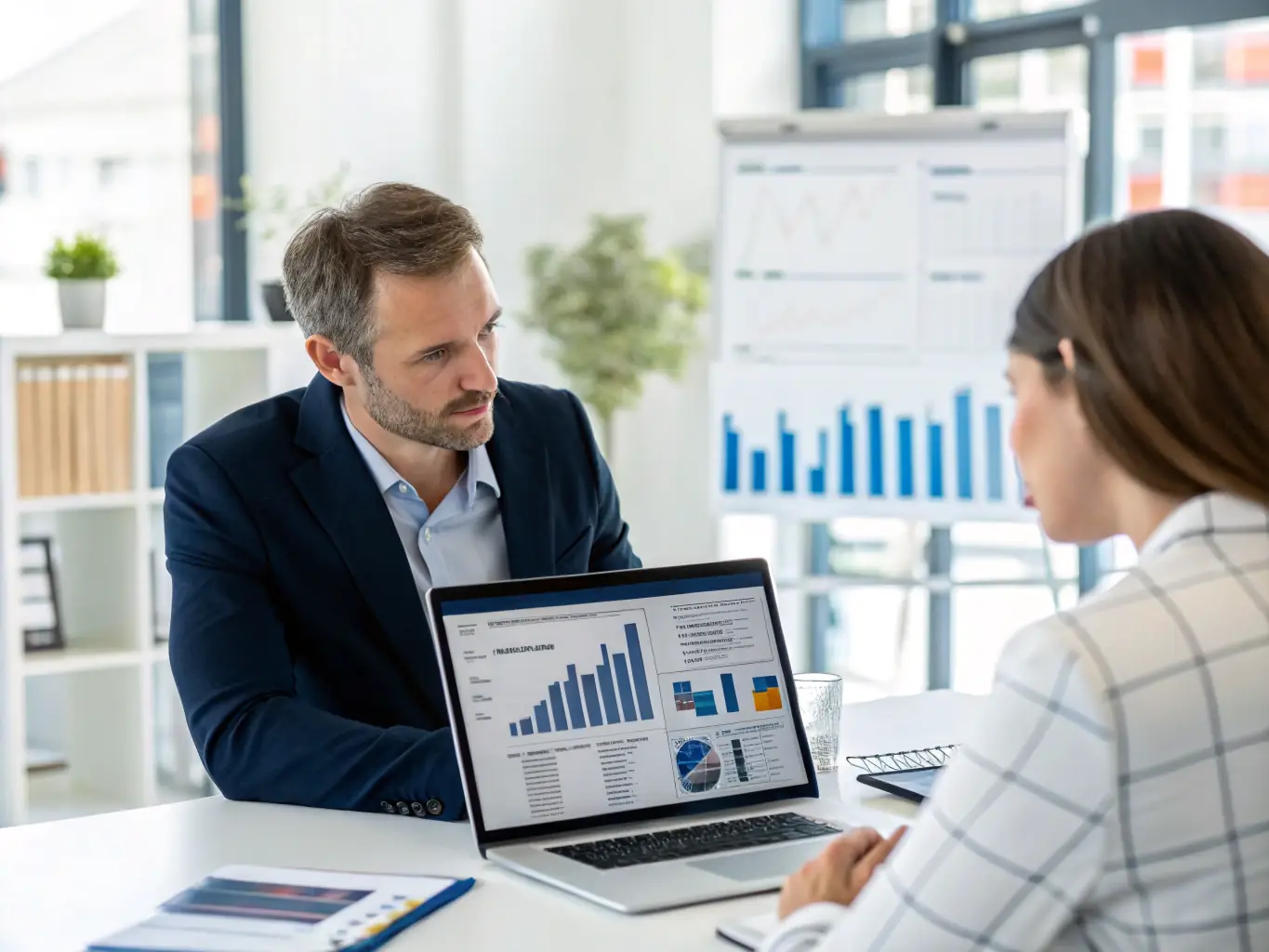 A professional financial advisor reviewing a client's portfolio with a South African city skyline in the background, representing Wealth Management.